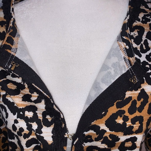 Sportelle Jacket Leopard Animal Print Lined fringe Medium 3/4 sleeve hook & eye - Picture 4 of 7